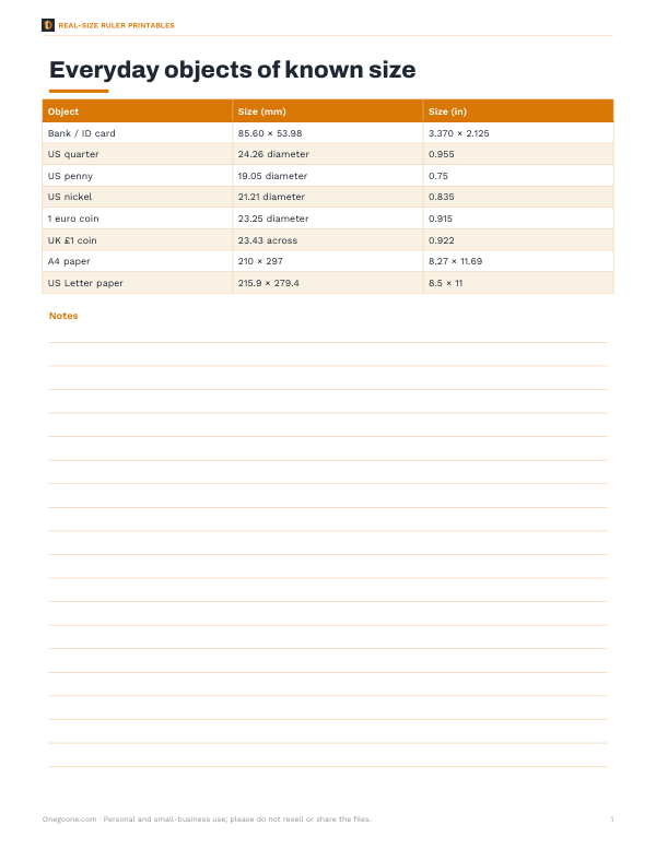 Preview of Printable Size Reference Chart